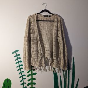 CRYSTAL-KOLE Tasseled Tan Cardigan